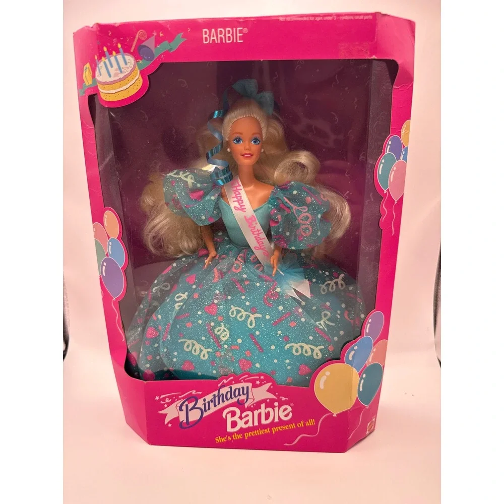 Vintage 1992 Birthday Barbie Mattel 11333 Turquoise Confetti Gown New in Box